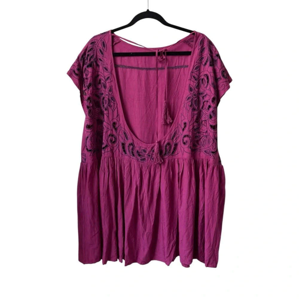 Free People NWT Ayu Open Back Mini Dress Oversize Lace Top‎ Size Small